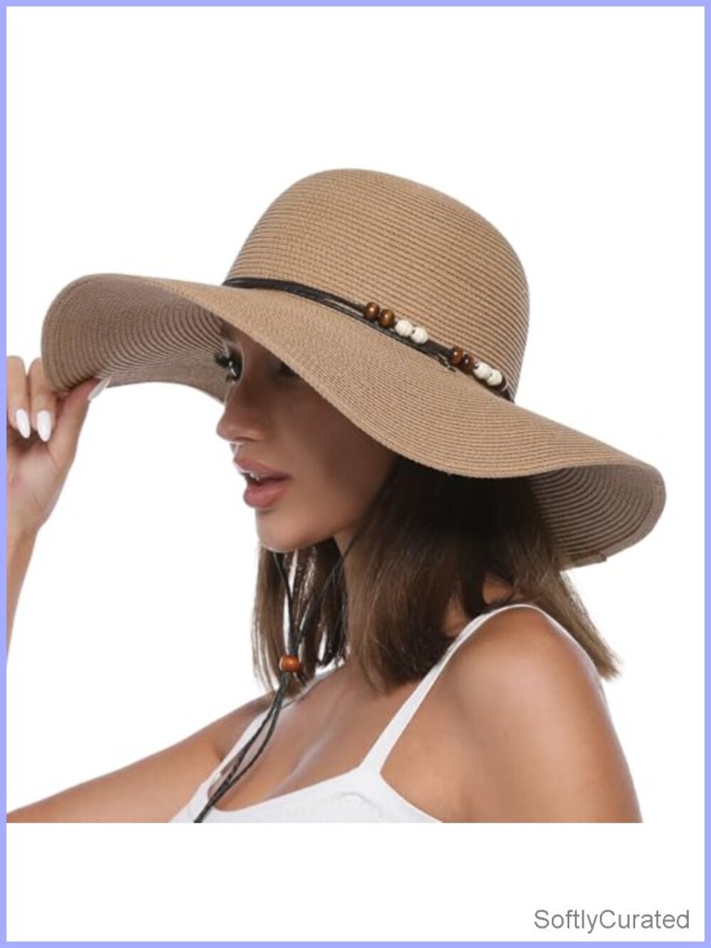 Floppy Straw Sun Hat UPF 50 Wide Brim Packable with Wind Lanyard